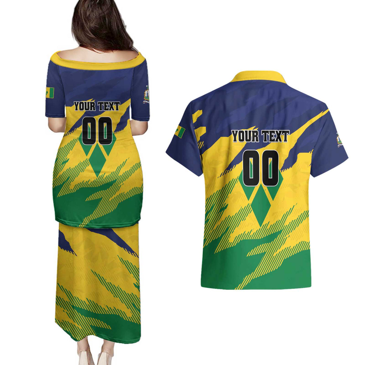 Custom Rugby Saint Vincent and the Grenadines Couples Matching Puletasi and Hawaiian Shirt Go SVG Amazona Guildingii - Wonder Print Shop
