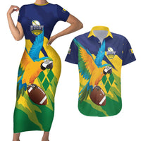Custom Rugby Saint Vincent and the Grenadines Couples Matching Short Sleeve Bodycon Dress and Hawaiian Shirt Go SVG Amazona Guildingii - Wonder Print Shop