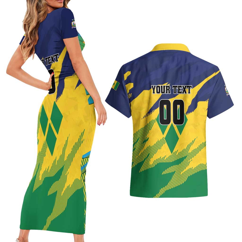 Custom Rugby Saint Vincent and the Grenadines Couples Matching Short Sleeve Bodycon Dress and Hawaiian Shirt Go SVG Amazona Guildingii - Wonder Print Shop