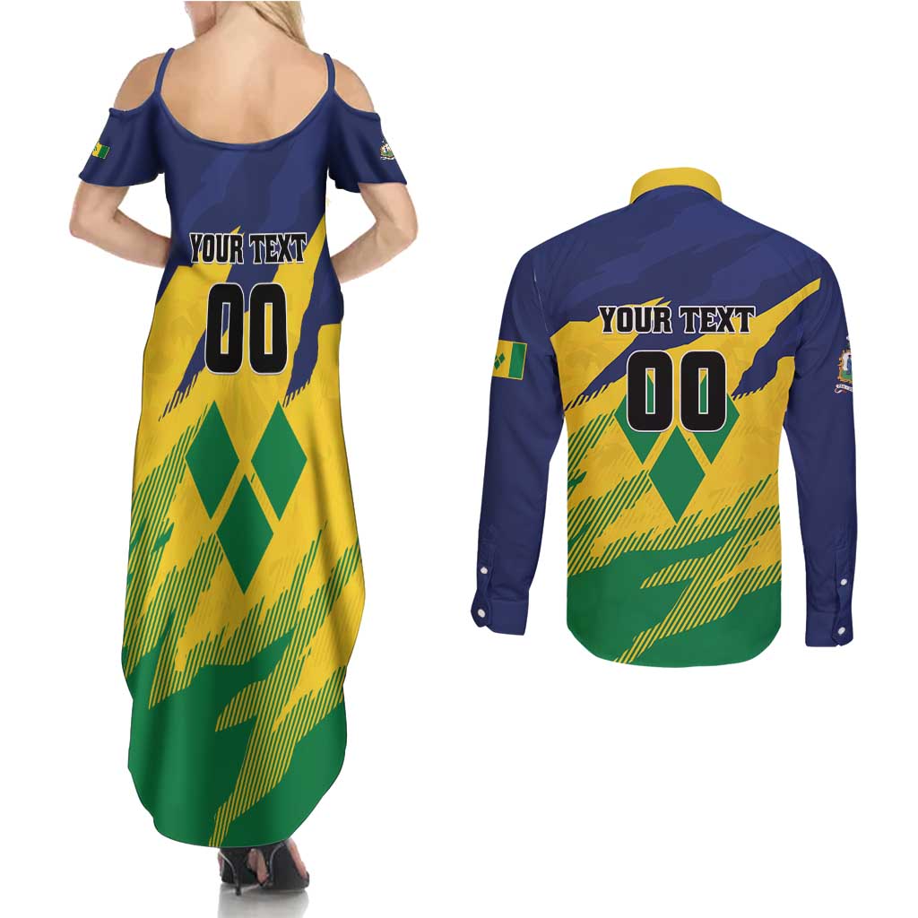 Custom Rugby Saint Vincent and the Grenadines Couples Matching Summer Maxi Dress and Long Sleeve Button Shirt Go SVG Amazona Guildingii - Wonder Print Shop