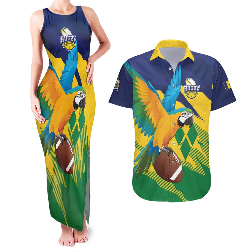 Custom Rugby Saint Vincent and the Grenadines Couples Matching Tank Maxi Dress and Hawaiian Shirt Go SVG Amazona Guildingii - Wonder Print Shop