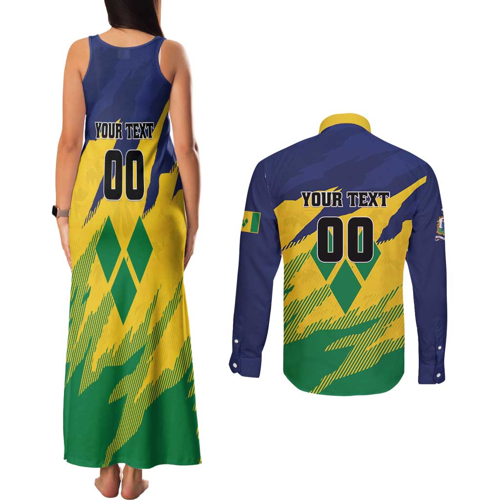 Custom Rugby Saint Vincent and the Grenadines Couples Matching Tank Maxi Dress and Long Sleeve Button Shirt Go SVG Amazona Guildingii - Wonder Print Shop
