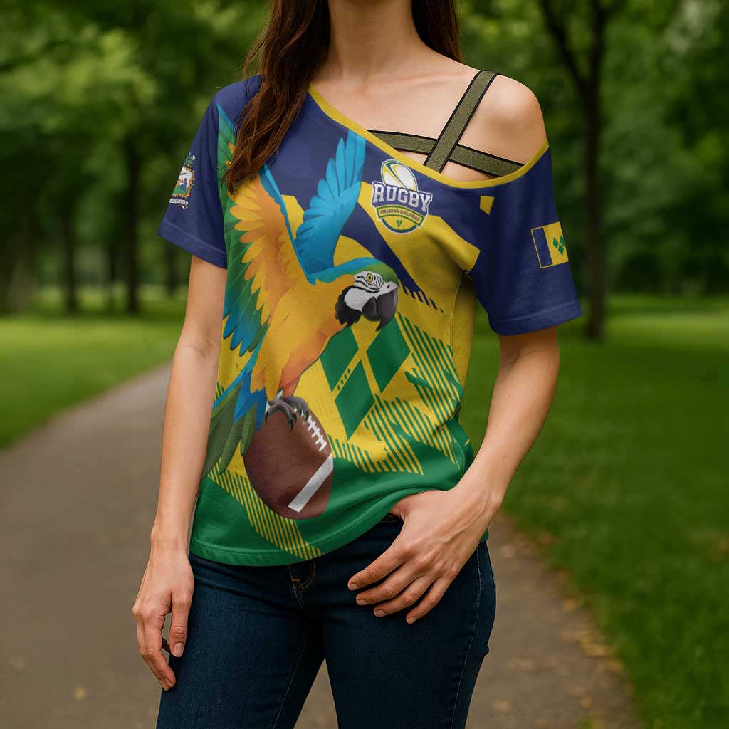 Custom Rugby Saint Vincent and the Grenadines Cross Shoulder Shirt Go SVG Amazona Guildingii - Wonder Print Shop