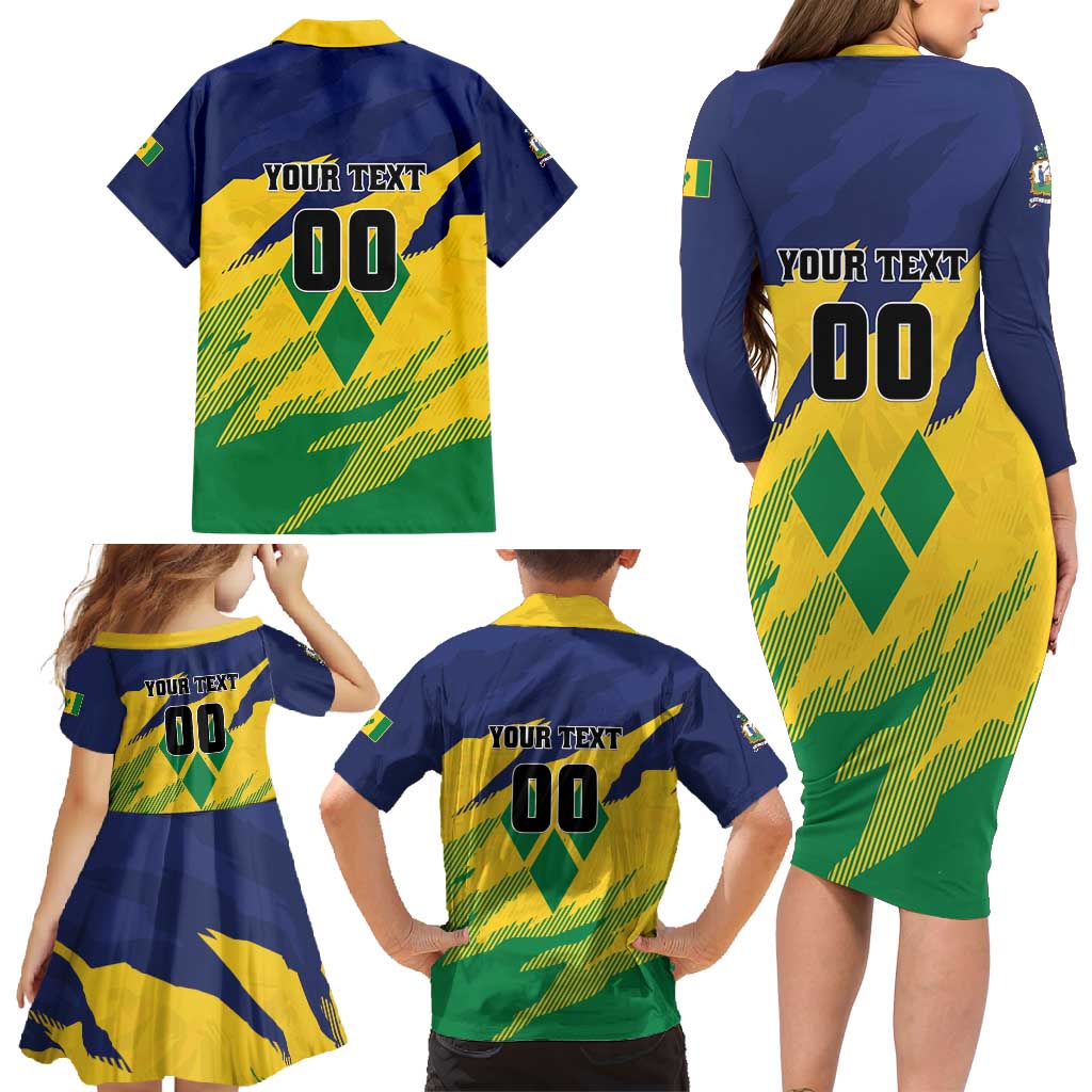 Custom Rugby Saint Vincent and the Grenadines Family Matching Long Sleeve Bodycon Dress and Hawaiian Shirt Go SVG Amazona Guildingii - Wonder Print Shop