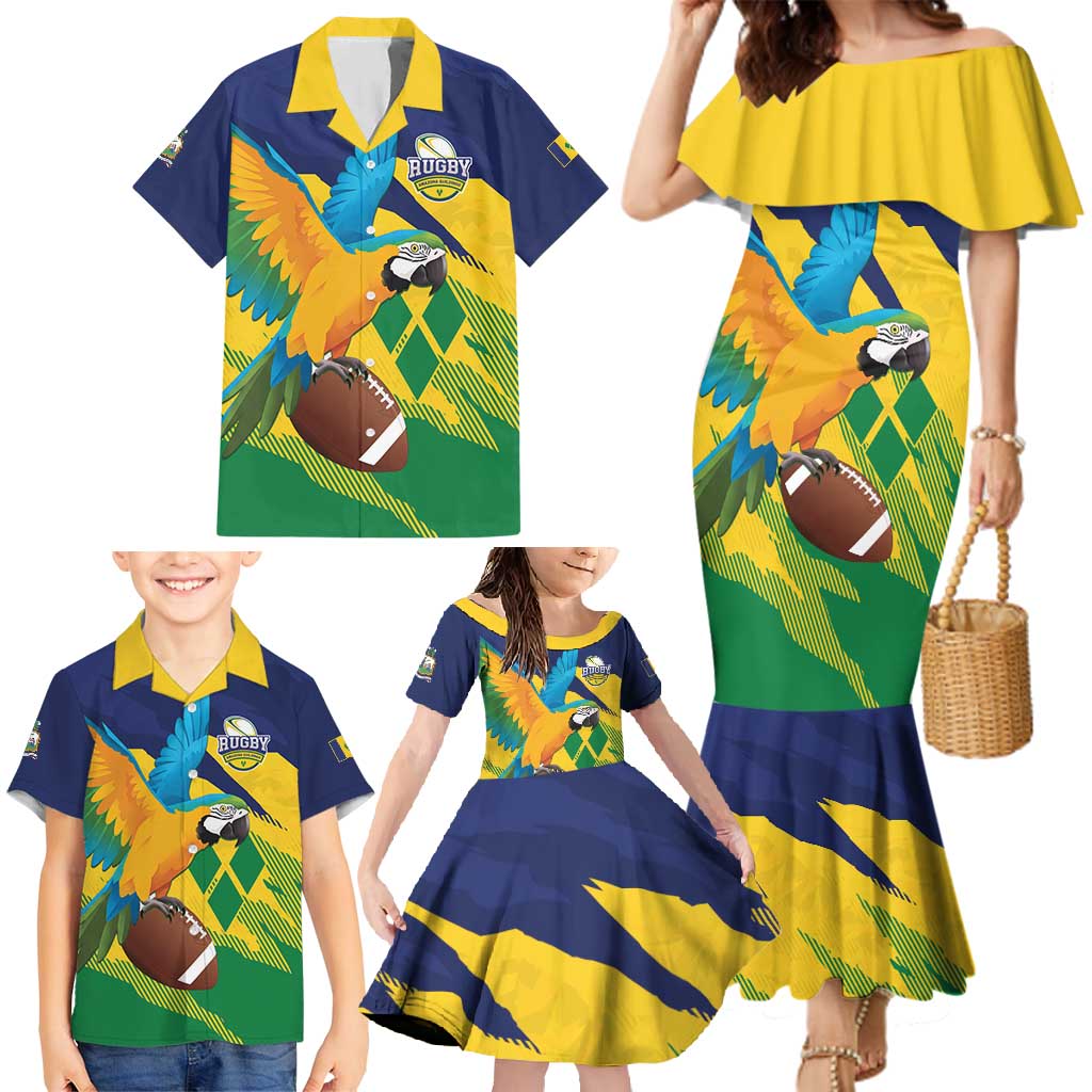Custom Rugby Saint Vincent and the Grenadines Family Matching Mermaid Dress and Hawaiian Shirt Go SVG Amazona Guildingii - Wonder Print Shop