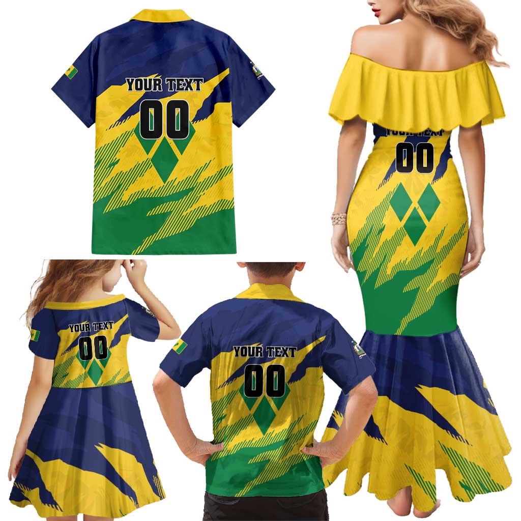 Custom Rugby Saint Vincent and the Grenadines Family Matching Mermaid Dress and Hawaiian Shirt Go SVG Amazona Guildingii - Wonder Print Shop