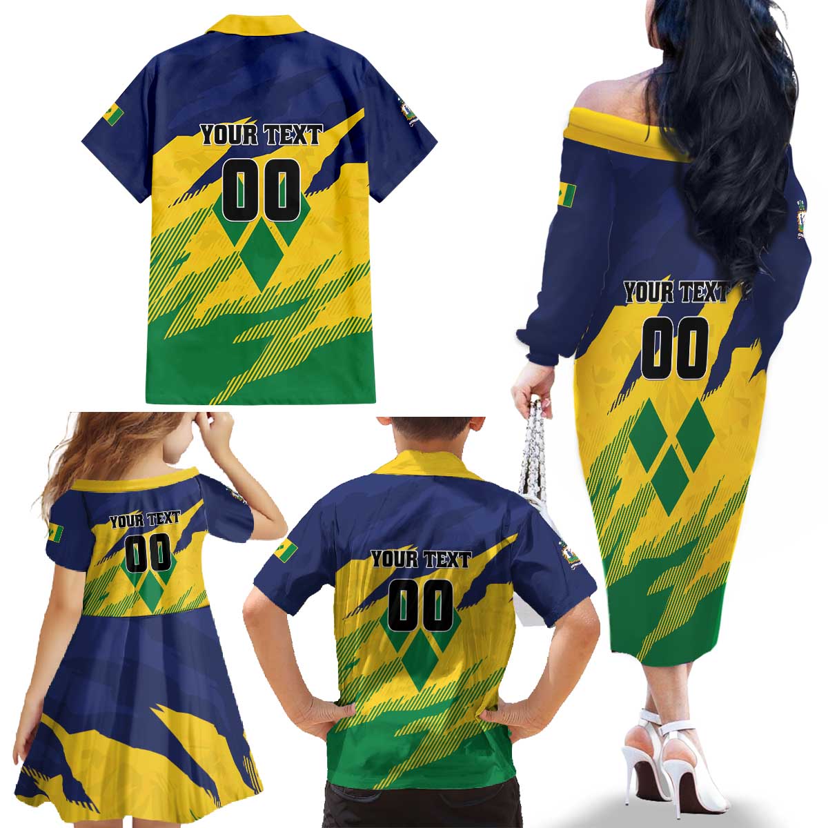 Custom Rugby Saint Vincent and the Grenadines Family Matching Off The Shoulder Long Sleeve Dress and Hawaiian Shirt Go SVG Amazona Guildingii - Wonder Print Shop