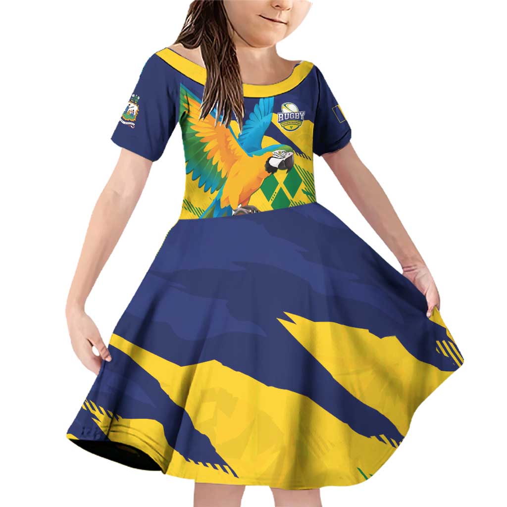 Custom Rugby Saint Vincent and the Grenadines Family Matching Off Shoulder Short Dress and Hawaiian Shirt Go SVG Amazona Guildingii - Wonder Print Shop