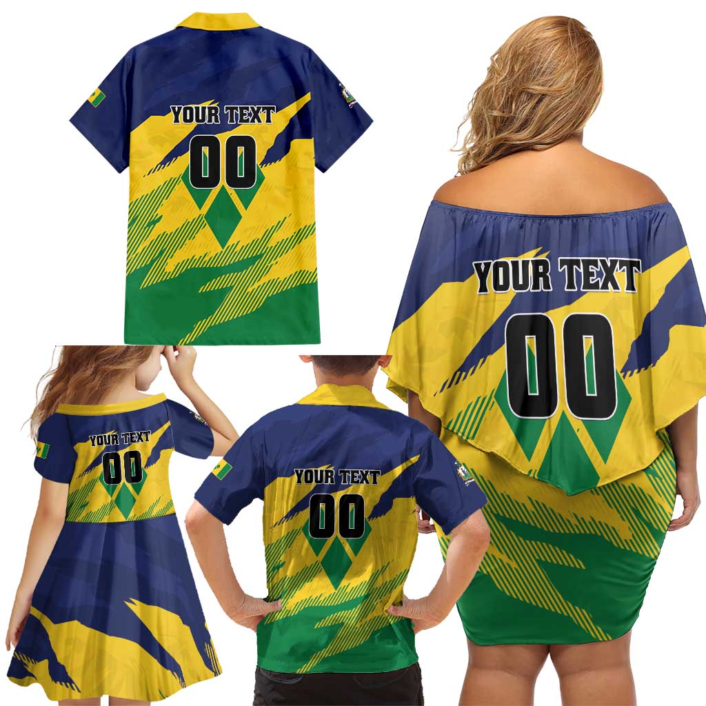 Custom Rugby Saint Vincent and the Grenadines Family Matching Off Shoulder Short Dress and Hawaiian Shirt Go SVG Amazona Guildingii - Wonder Print Shop