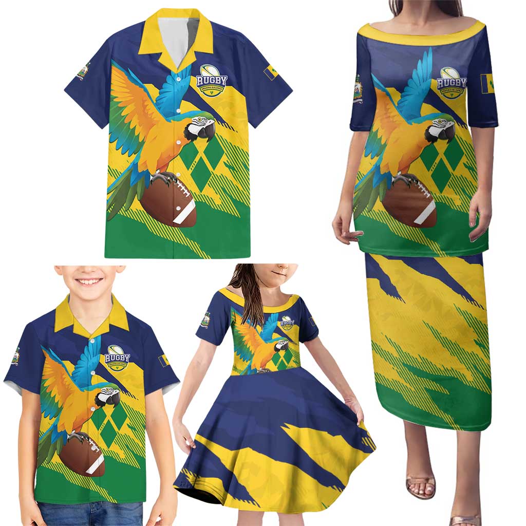 Custom Rugby Saint Vincent and the Grenadines Family Matching Puletasi and Hawaiian Shirt Go SVG Amazona Guildingii - Wonder Print Shop
