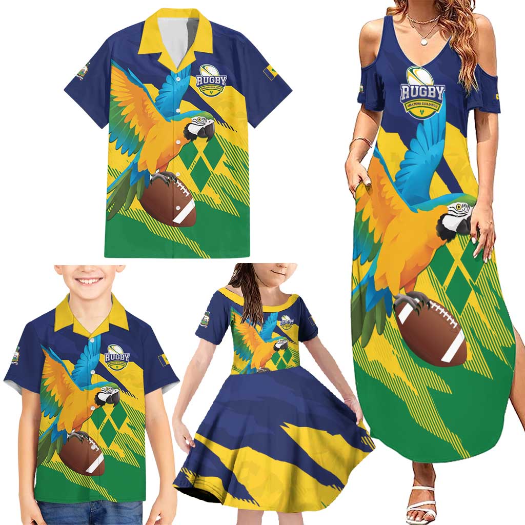 Custom Rugby Saint Vincent and the Grenadines Family Matching Summer Maxi Dress and Hawaiian Shirt Go SVG Amazona Guildingii - Wonder Print Shop