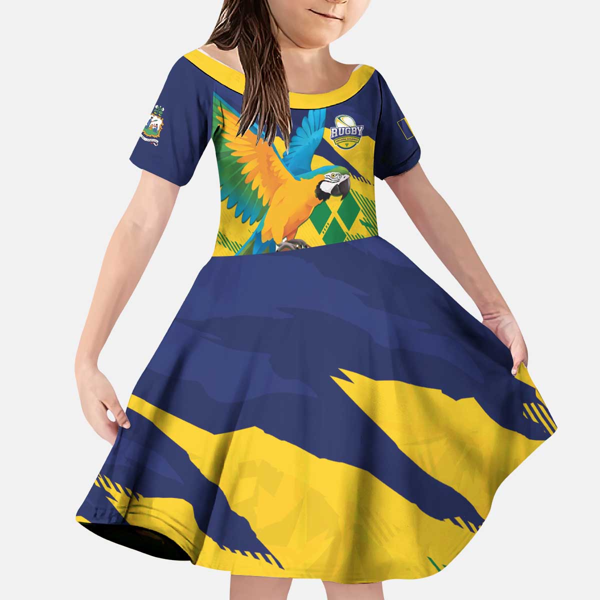 Custom Rugby Saint Vincent and the Grenadines Kid Short Sleeve Dress Go SVG Amazona Guildingii - Wonder Print Shop