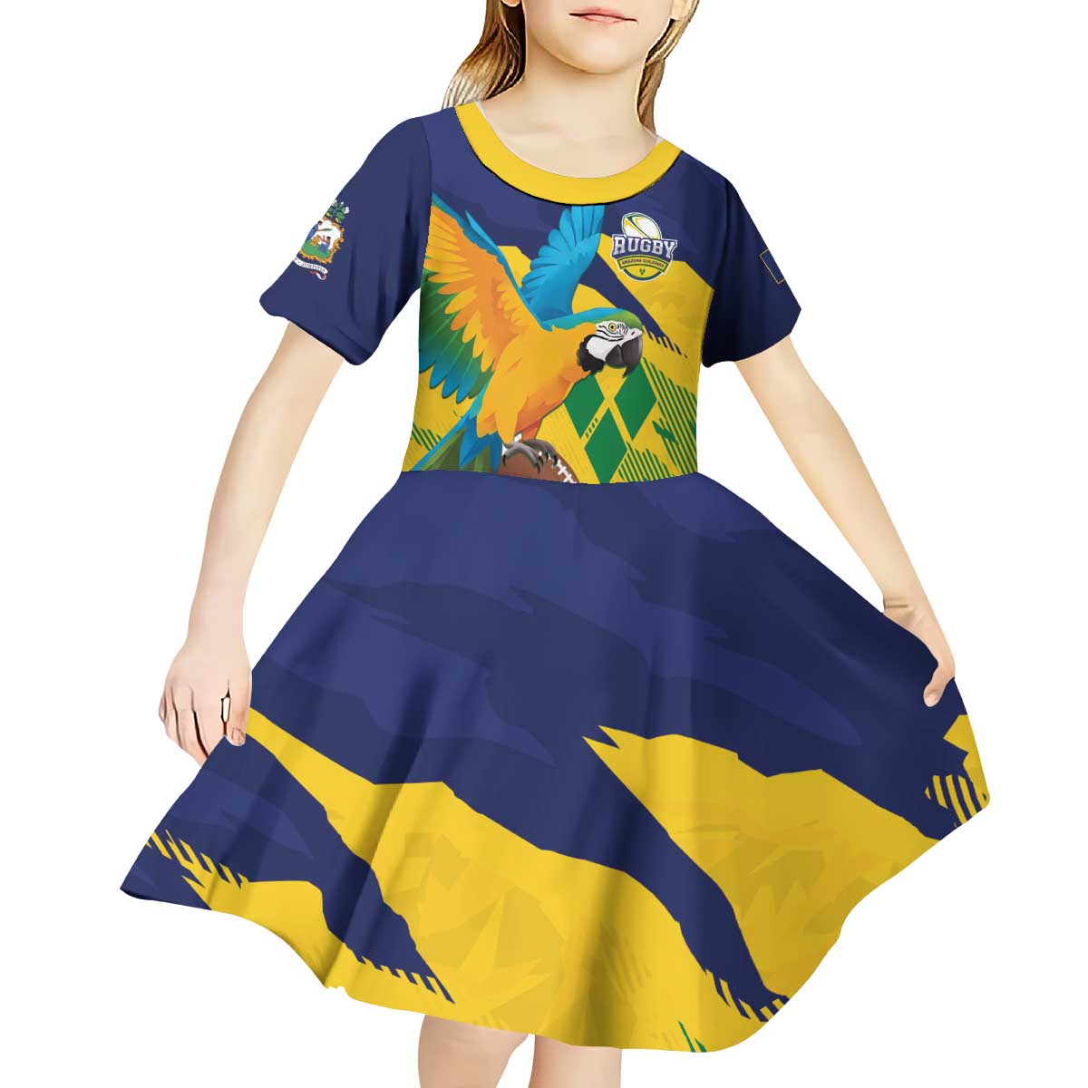 Custom Rugby Saint Vincent and the Grenadines Kid Short Sleeve Dress Go SVG Amazona Guildingii - Wonder Print Shop