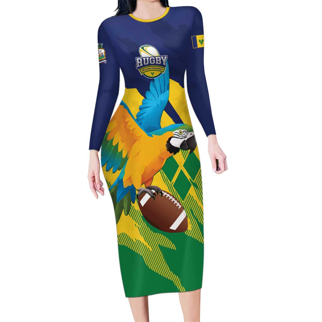 Custom Rugby Saint Vincent and the Grenadines Long Sleeve Bodycon Dress Go SVG Amazona Guildingii - Wonder Print Shop