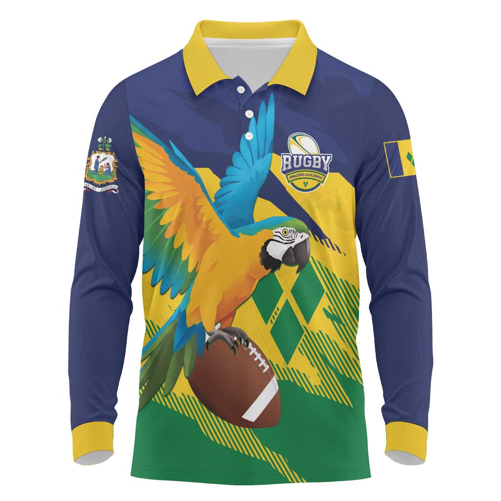 Custom Rugby Saint Vincent and the Grenadines Long Sleeve Polo Shirt Go SVG Amazona Guildingii - Wonder Print Shop