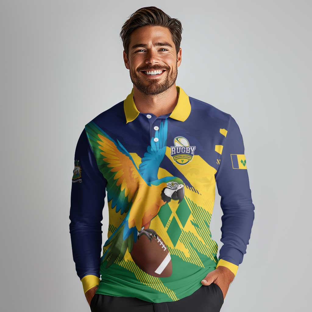 Custom Rugby Saint Vincent and the Grenadines Long Sleeve Polo Shirt Go SVG Amazona Guildingii - Wonder Print Shop