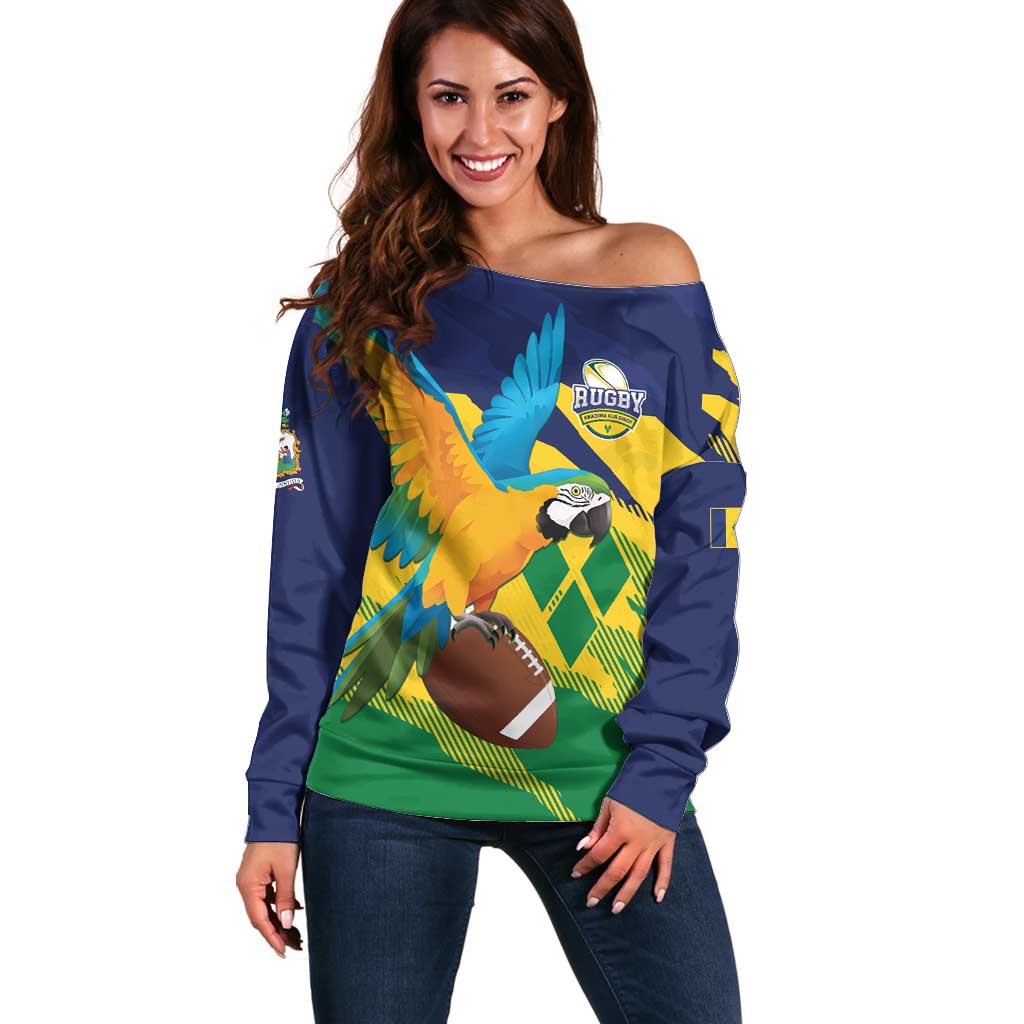 Custom Rugby Saint Vincent and the Grenadines Off Shoulder Sweater Go SVG Amazona Guildingii - Wonder Print Shop