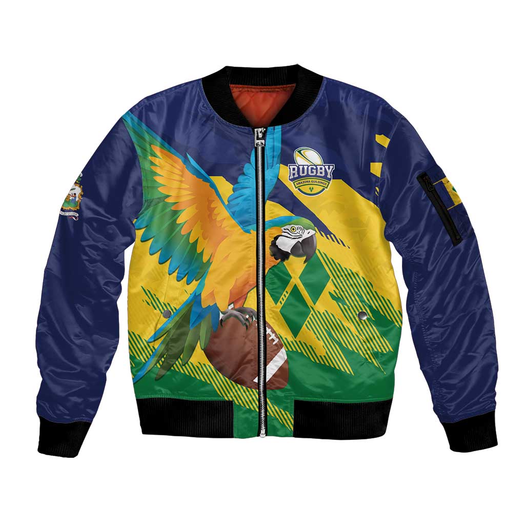 Custom Rugby Saint Vincent and the Grenadines Sleeve Zip Bomber Jacket Go SVG Amazona Guildingii - Wonder Print Shop