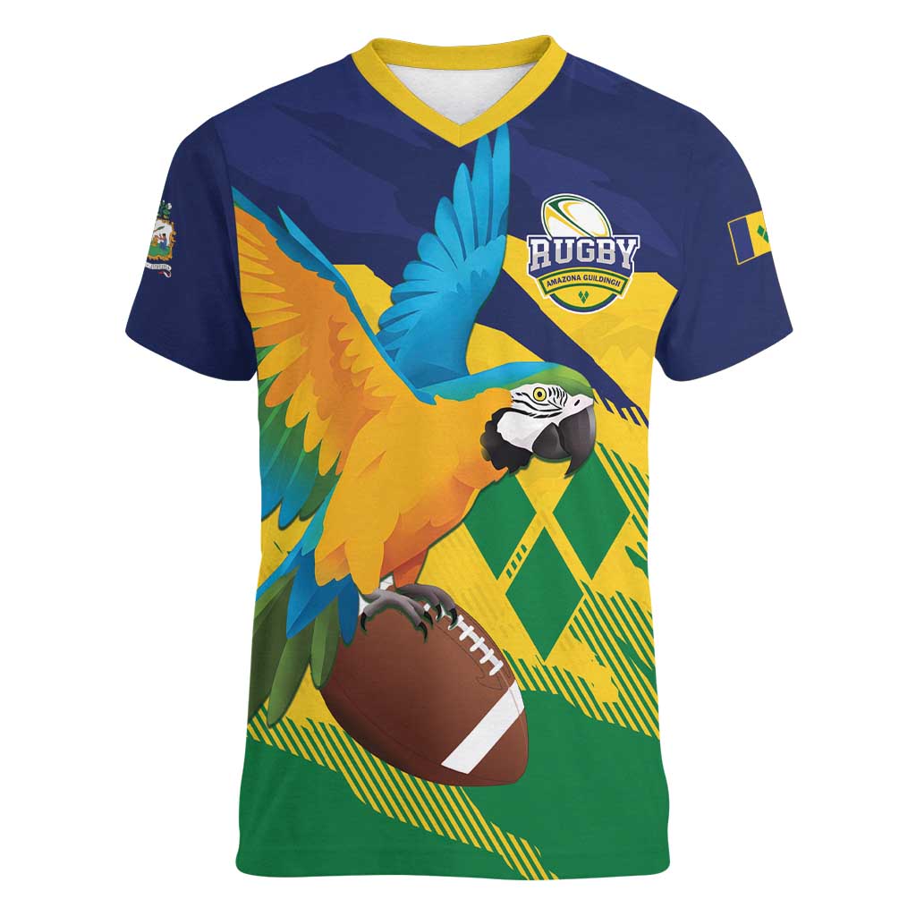 Custom Rugby Saint Vincent and the Grenadines Women V-Neck T-Shirt Go SVG Amazona Guildingii - Wonder Print Shop