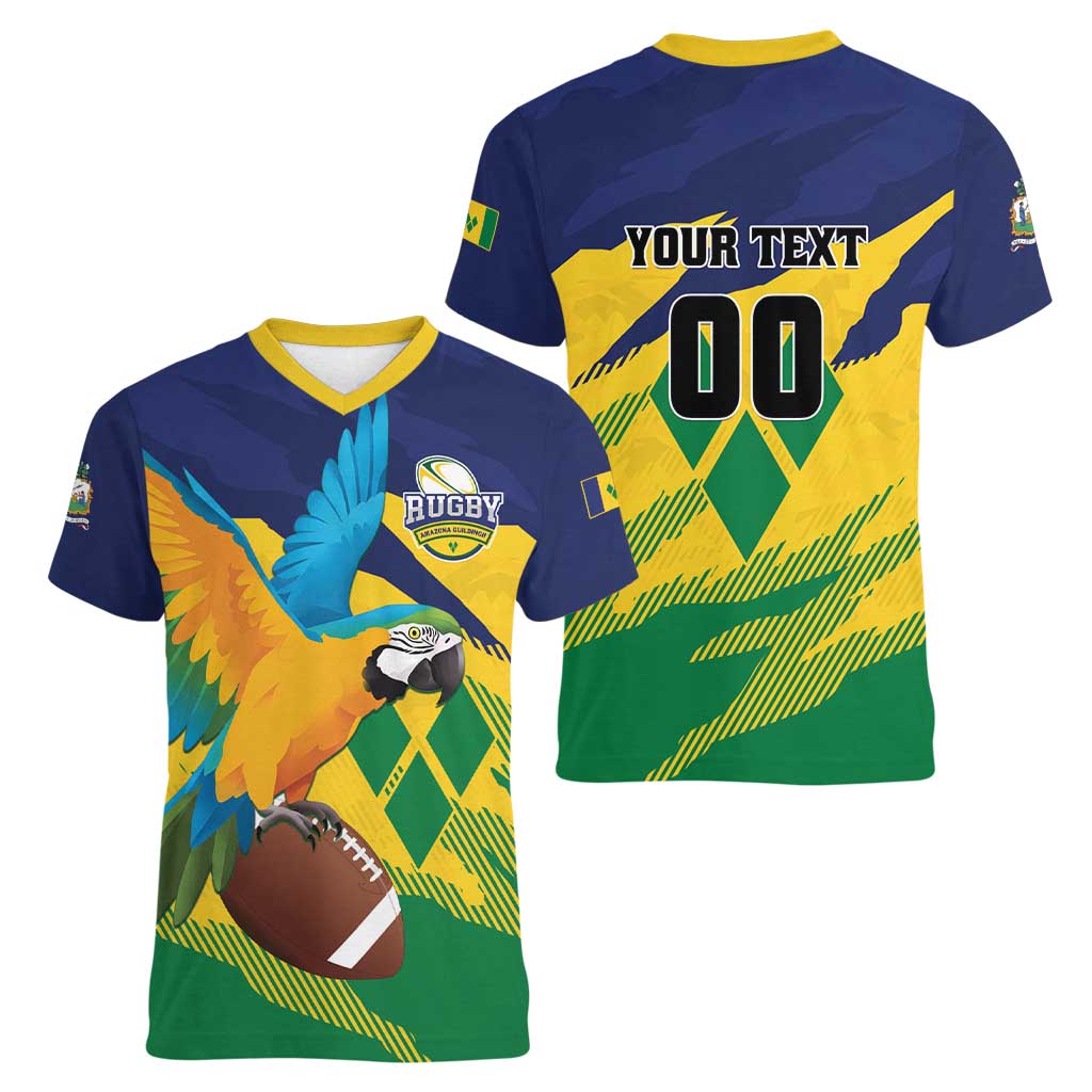 Custom Rugby Saint Vincent and the Grenadines Women V-Neck T-Shirt Go SVG Amazona Guildingii - Wonder Print Shop
