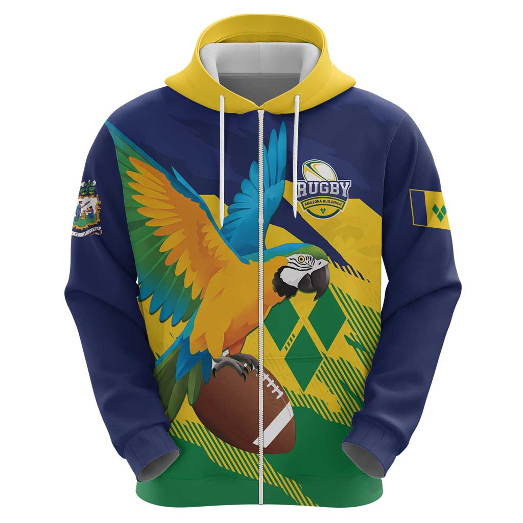 Custom Rugby Saint Vincent and the Grenadines Zip Hoodie Go SVG Amazona Guildingii - Wonder Print Shop