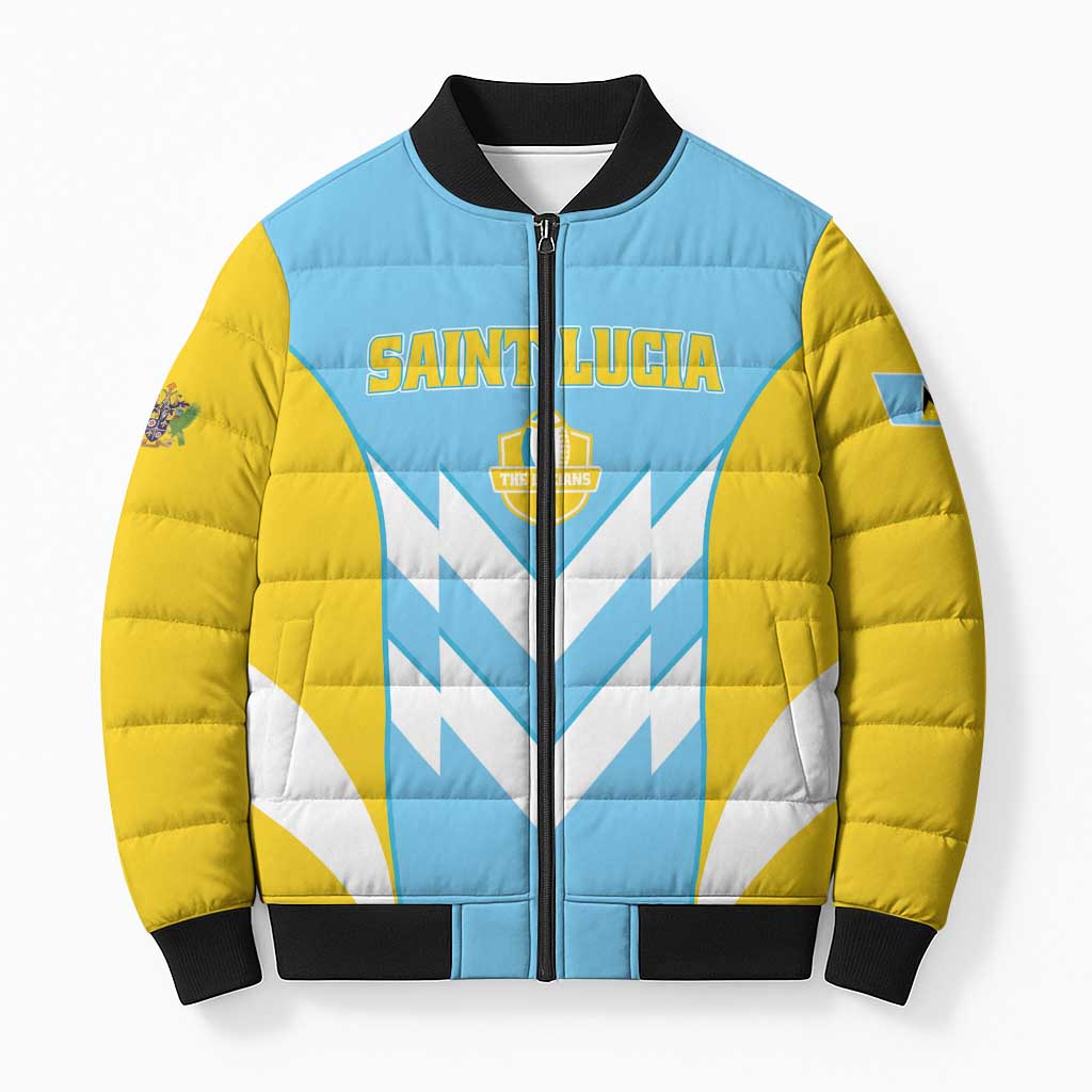 Custom Rugby Saint Lucia Bomber Puffer Jacket The Lucian Go Champion - Wonder Print Shop