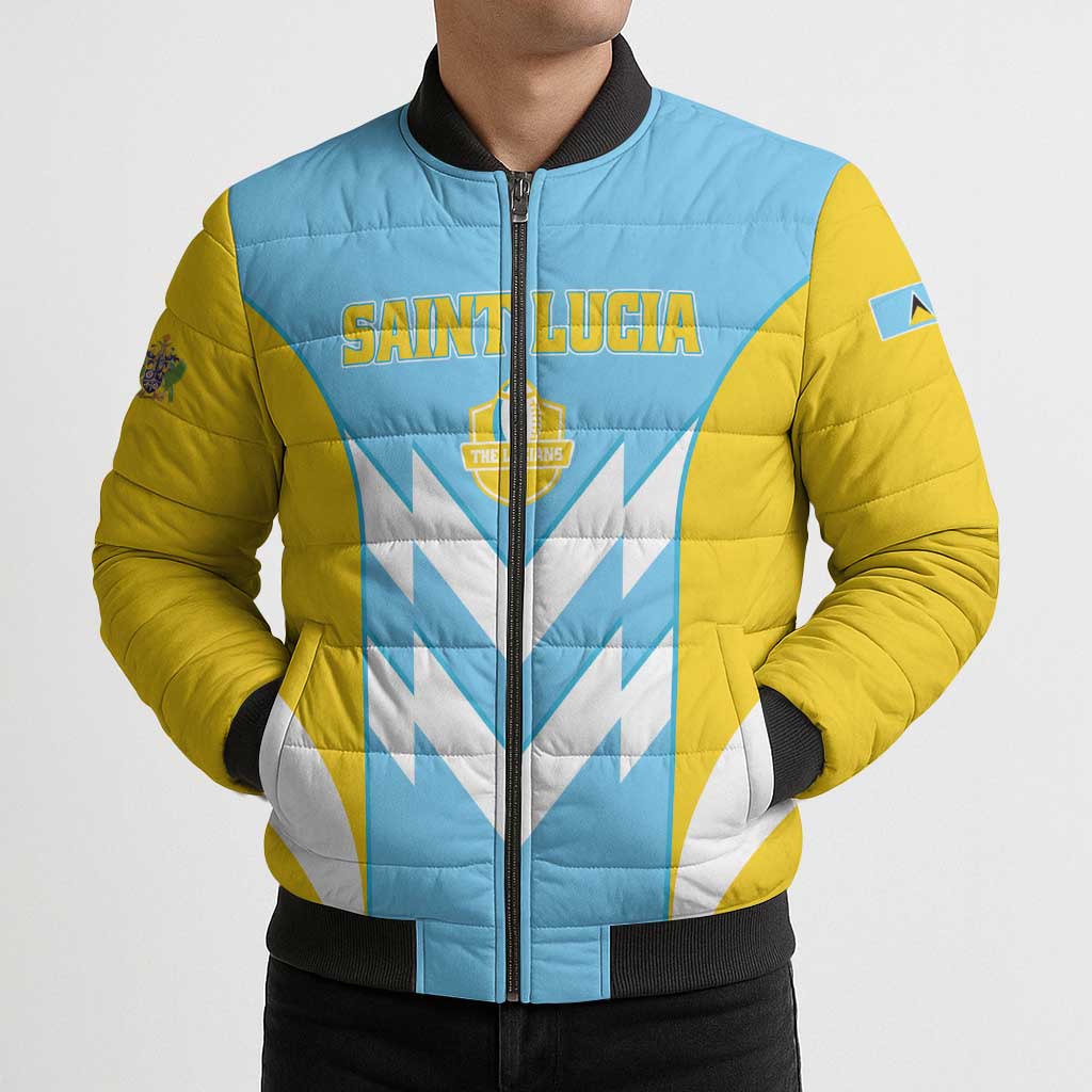 Custom Rugby Saint Lucia Bomber Puffer Jacket The Lucian Go Champion - Wonder Print Shop