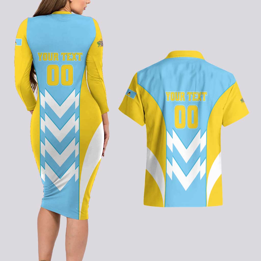 Custom Rugby Saint Lucia Couples Matching Long Sleeve Bodycon Dress and Hawaiian Shirt The Lucian Go Champion - Wonder Print Shop