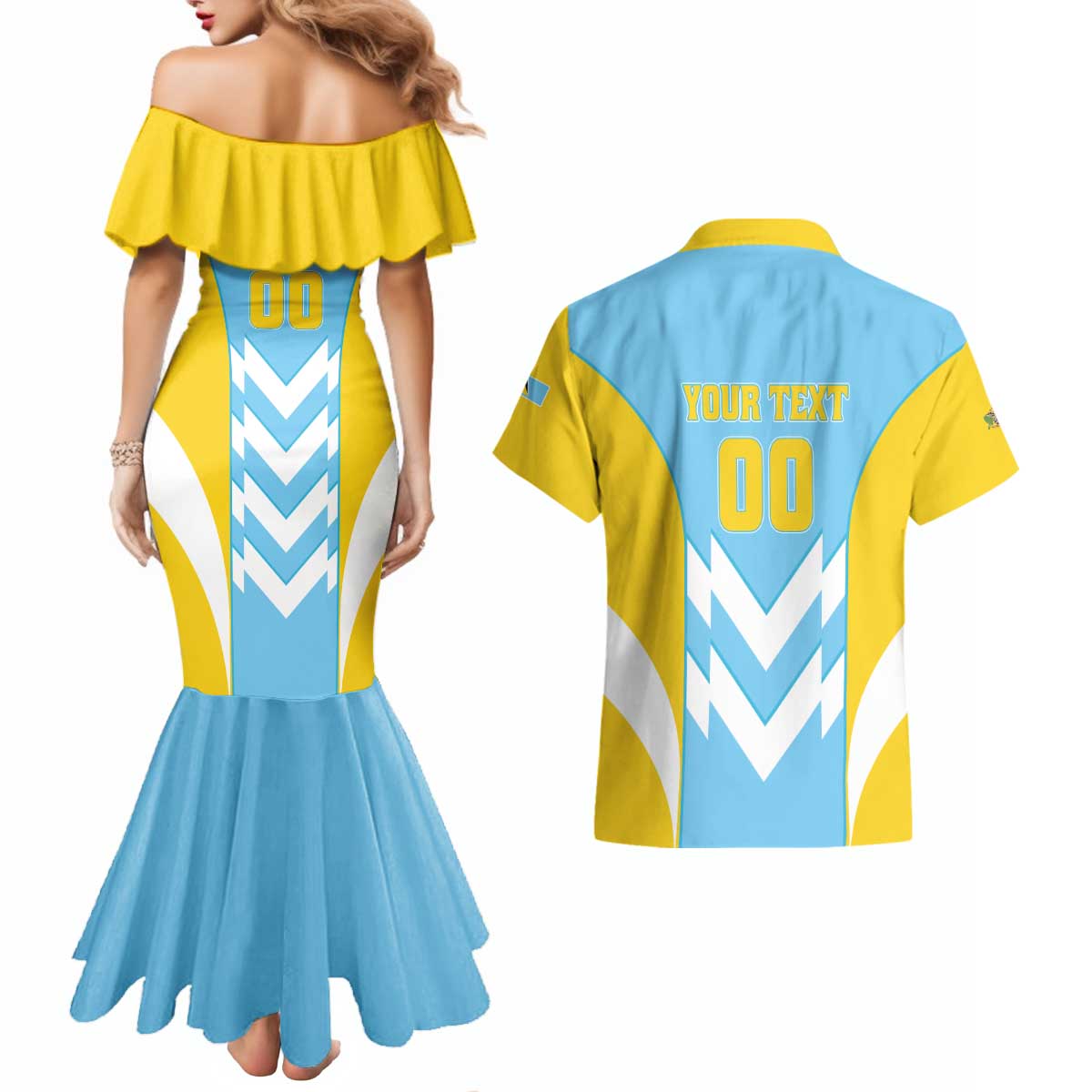 Custom Rugby Saint Lucia Couples Matching Mermaid Dress and Hawaiian Shirt The Lucian Go Champion - Wonder Print Shop