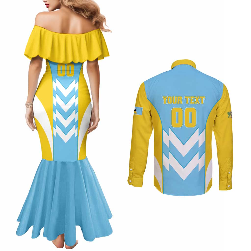 Custom Rugby Saint Lucia Couples Matching Mermaid Dress and Long Sleeve Button Shirt The Lucian Go Champion - Wonder Print Shop