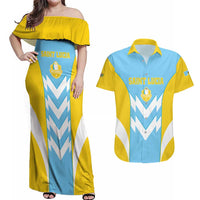 Custom Rugby Saint Lucia Couples Matching Off Shoulder Maxi Dress and Hawaiian Shirt The Lucian Go Champion - Wonder Print Shop