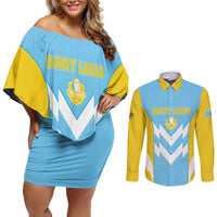 Custom Rugby Saint Lucia Couples Matching Off Shoulder Short Dress and Long Sleeve Button Shirt The Lucian Go Champion - Wonder Print Shop