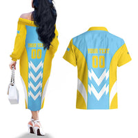Custom Rugby Saint Lucia Couples Matching Off The Shoulder Long Sleeve Dress and Hawaiian Shirt The Lucian Go Champion - Wonder Print Shop
