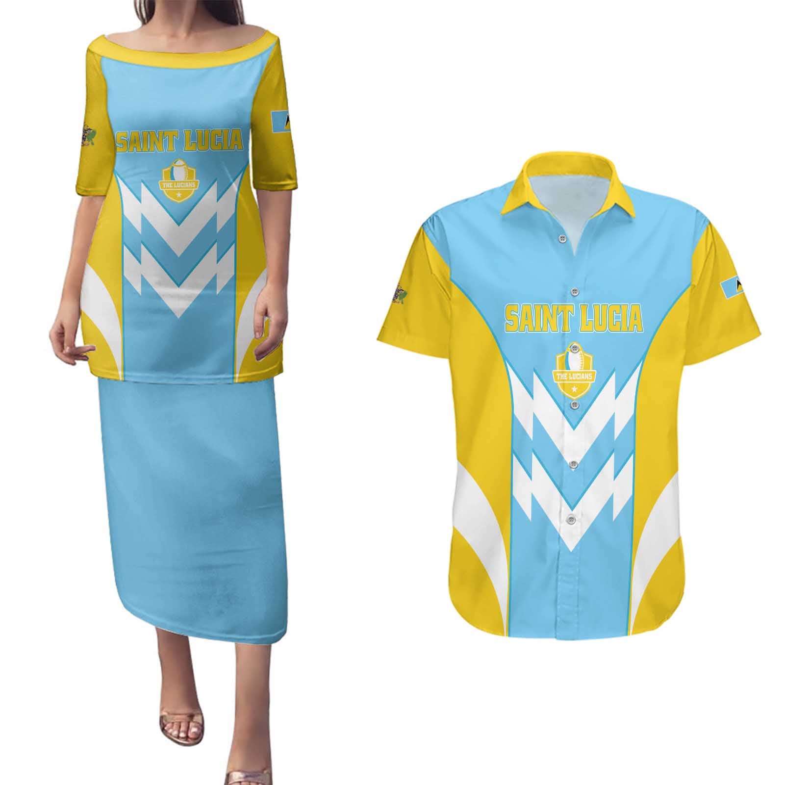 Custom Rugby Saint Lucia Couples Matching Puletasi and Hawaiian Shirt The Lucian Go Champion - Wonder Print Shop
