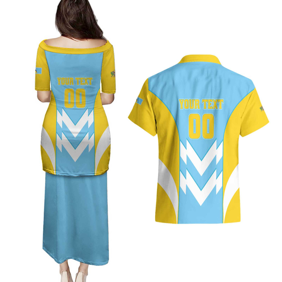 Custom Rugby Saint Lucia Couples Matching Puletasi and Hawaiian Shirt The Lucian Go Champion - Wonder Print Shop