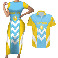 Custom Rugby Saint Lucia Couples Matching Short Sleeve Bodycon Dress and Hawaiian Shirt The Lucian Go Champion - Wonder Print Shop