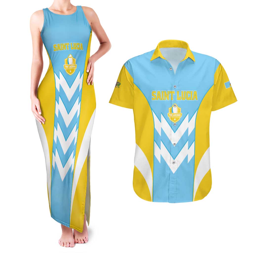 Custom Rugby Saint Lucia Couples Matching Tank Maxi Dress and Hawaiian Shirt The Lucian Go Champion - Wonder Print Shop