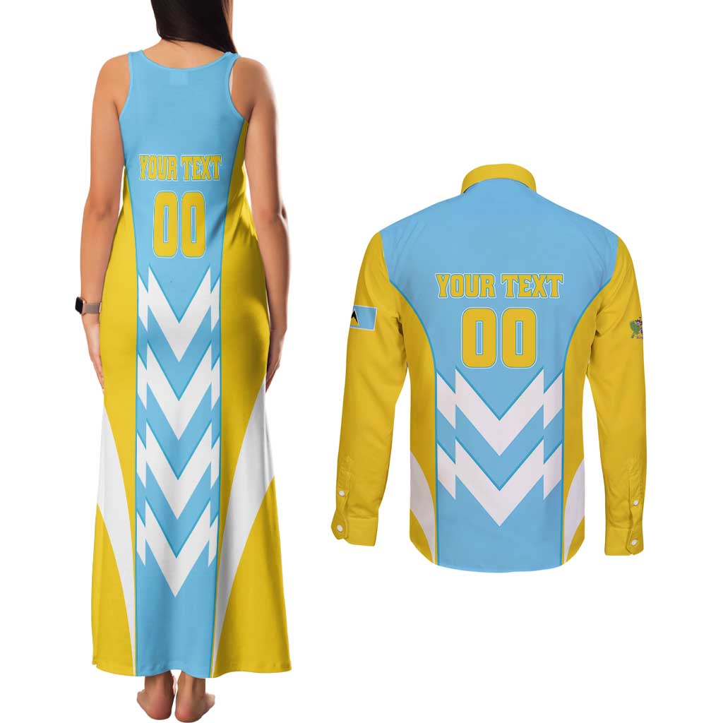 Custom Rugby Saint Lucia Couples Matching Tank Maxi Dress and Long Sleeve Button Shirt The Lucian Go Champion - Wonder Print Shop