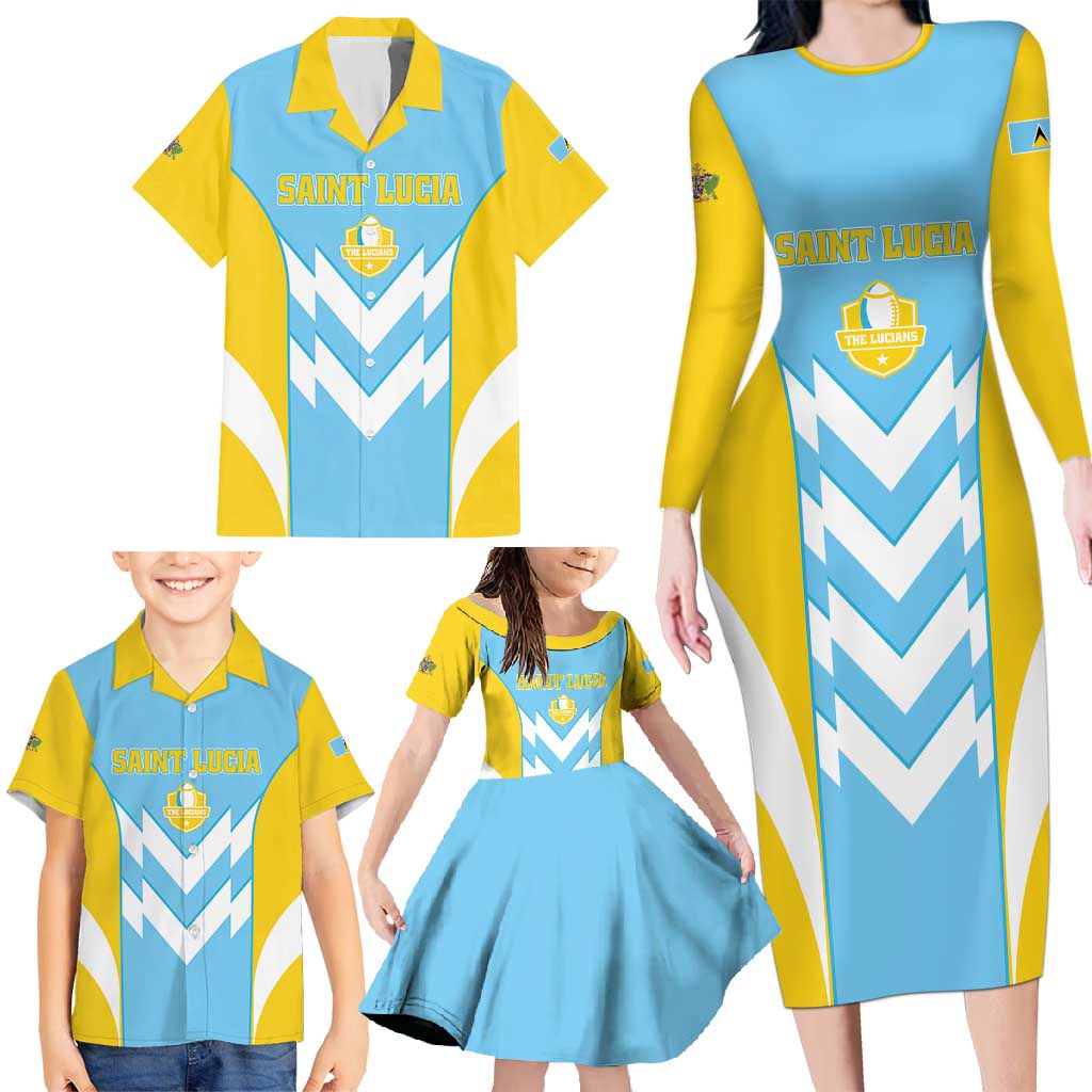 Custom Rugby Saint Lucia Family Matching Long Sleeve Bodycon Dress and Hawaiian Shirt The Lucian Go Champion - Wonder Print Shop