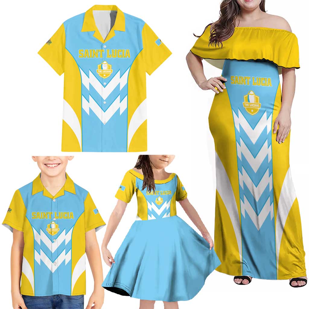 Custom Rugby Saint Lucia Family Matching Off Shoulder Maxi Dress and Hawaiian Shirt The Lucian Go Champion - Wonder Print Shop