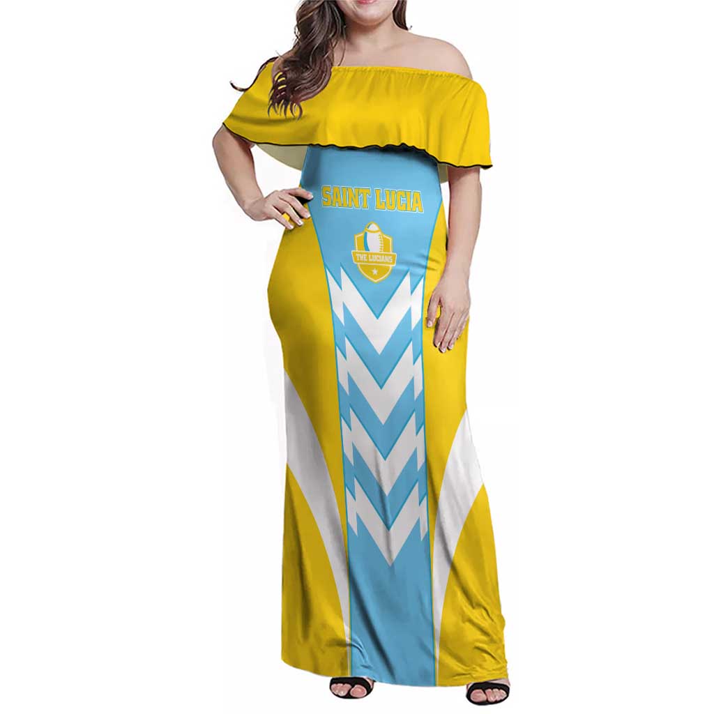 Custom Rugby Saint Lucia Family Matching Off Shoulder Maxi Dress and Hawaiian Shirt The Lucian Go Champion - Wonder Print Shop