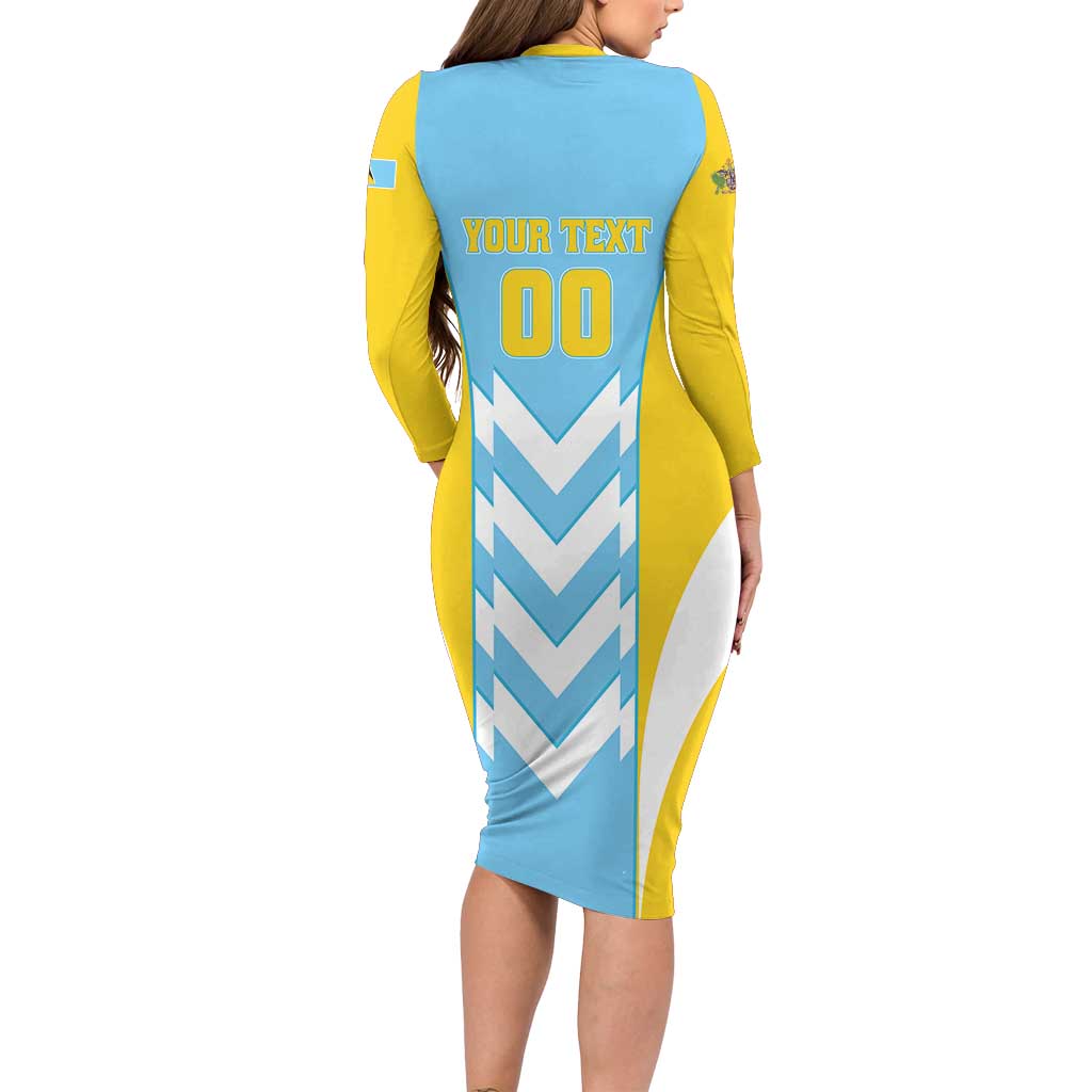 Custom Rugby Saint Lucia Long Sleeve Bodycon Dress The Lucian Go Champion - Wonder Print Shop