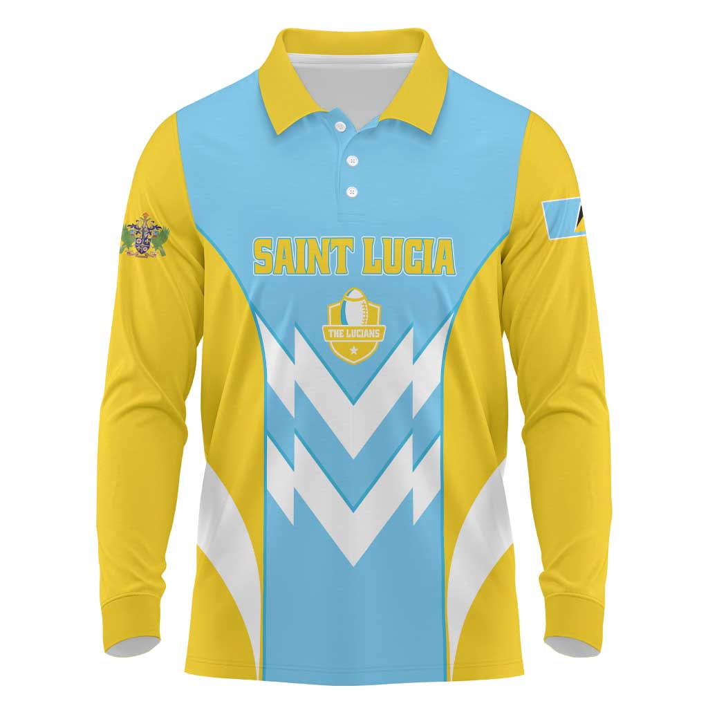 Custom Rugby Saint Lucia Long Sleeve Polo Shirt The Lucian Go Champion - Wonder Print Shop