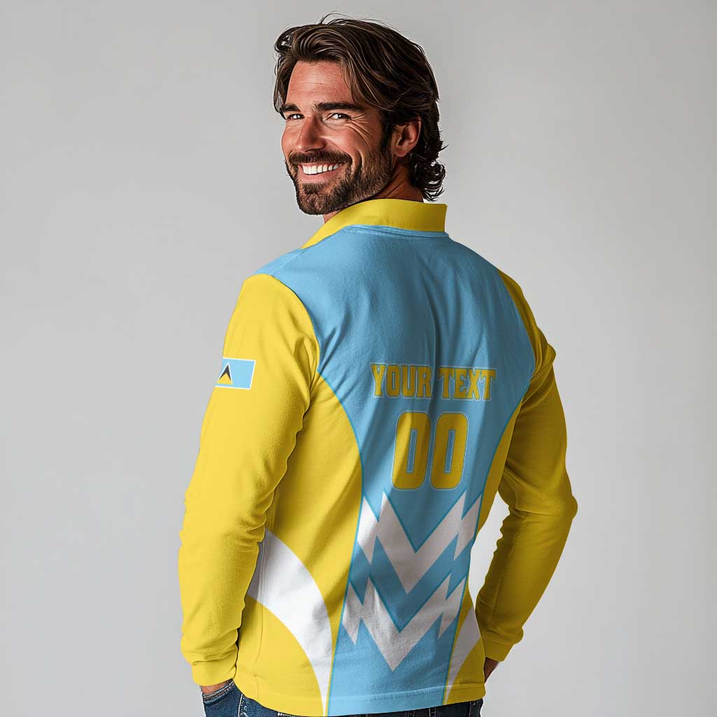 Custom Rugby Saint Lucia Long Sleeve Polo Shirt The Lucian Go Champion - Wonder Print Shop