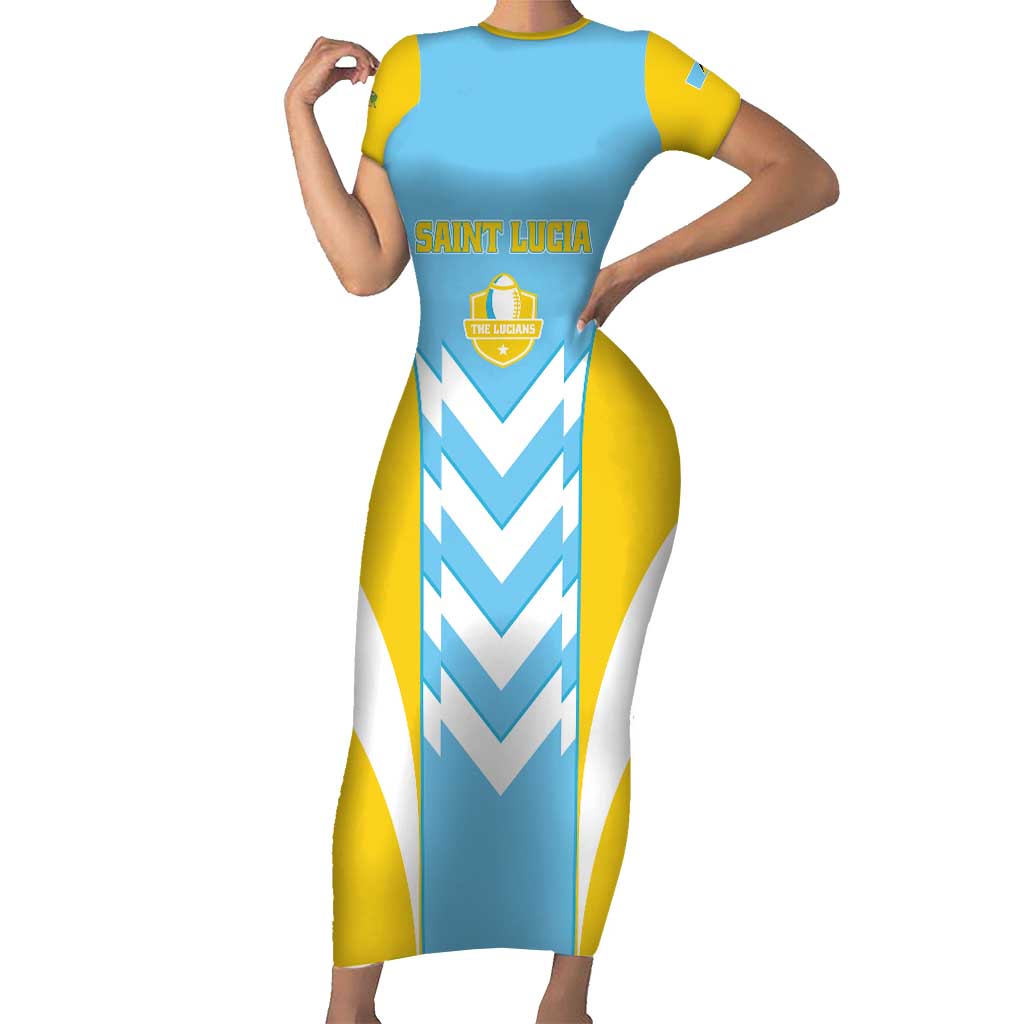 Custom Rugby Saint Lucia Short Sleeve Bodycon Dress The Lucian Go Champion - Wonder Print Shop