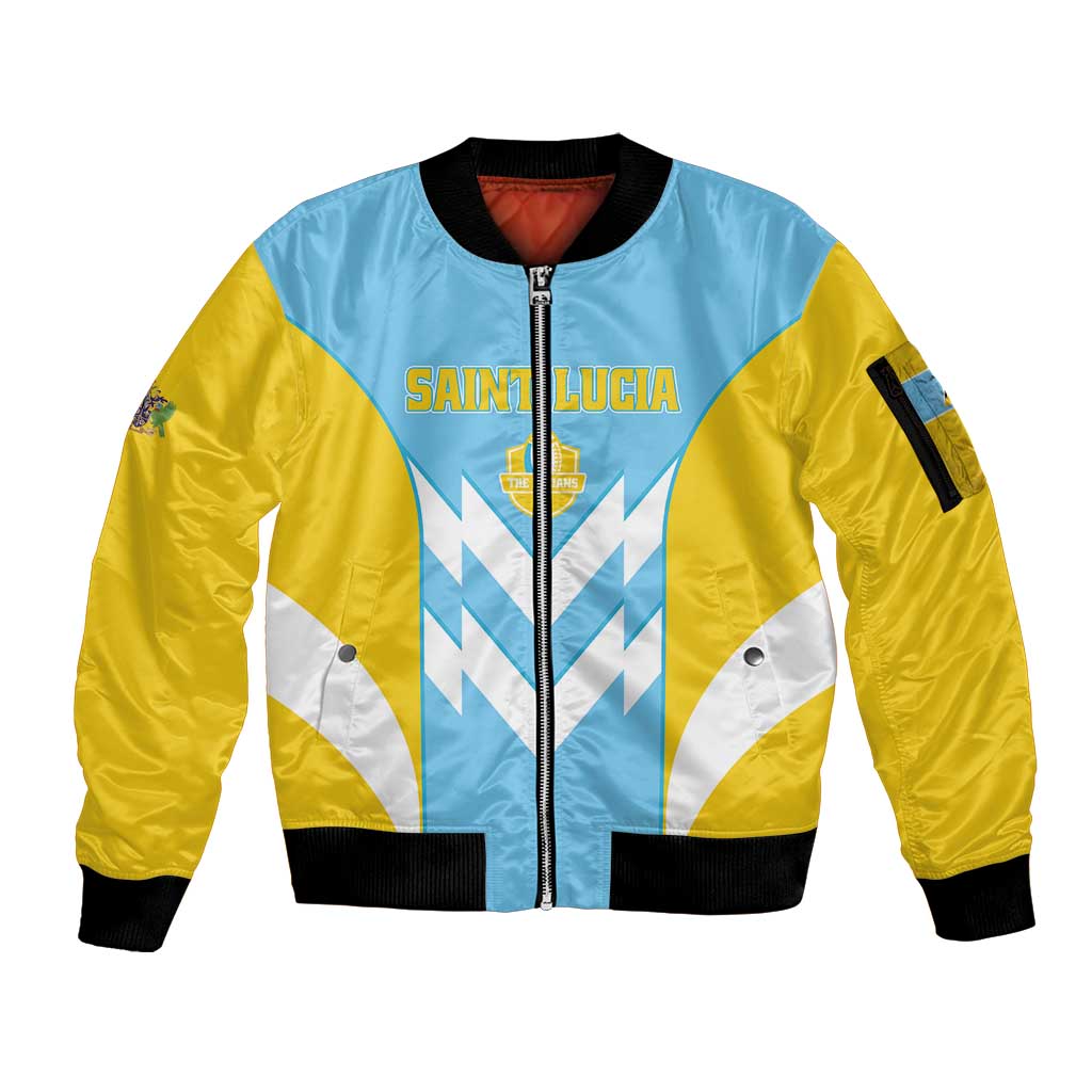 Custom Rugby Saint Lucia Sleeve Zip Bomber Jacket The Lucian Go Champion - Wonder Print Shop