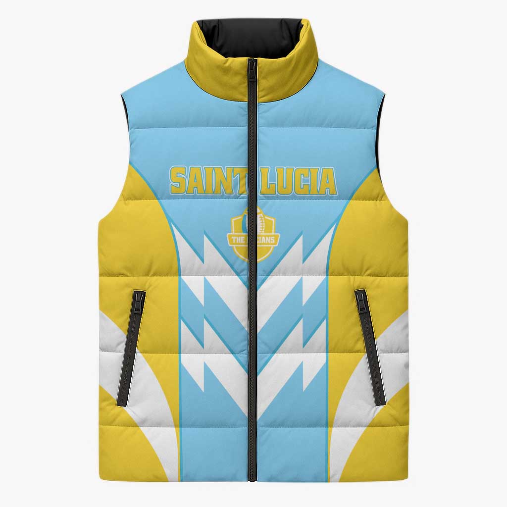 Custom Rugby Saint Lucia Sleeveless Puffer Jacket The Lucian Go Champion - Wonder Print Shop