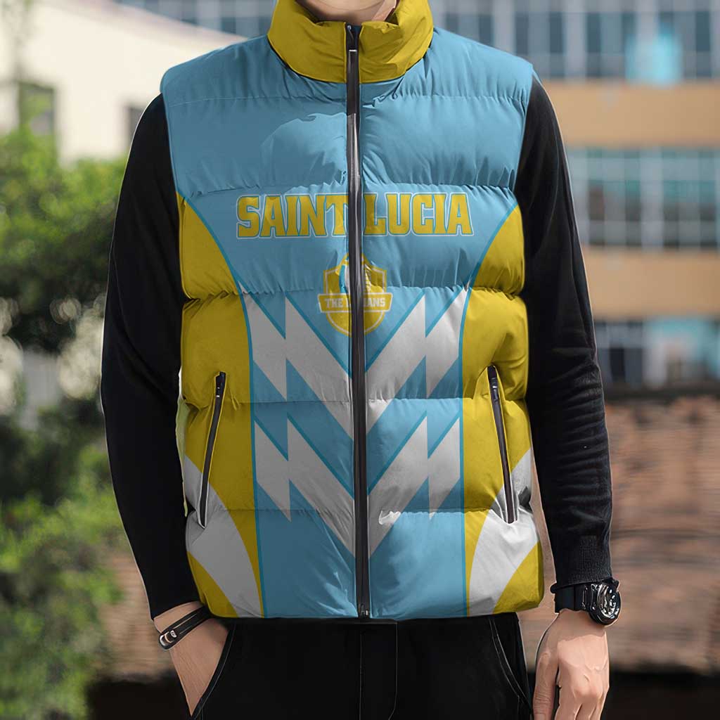 Custom Rugby Saint Lucia Sleeveless Puffer Jacket The Lucian Go Champion - Wonder Print Shop