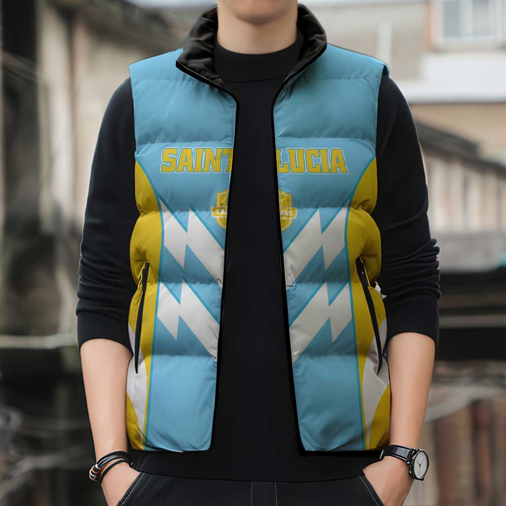 Custom Rugby Saint Lucia Sleeveless Puffer Jacket The Lucian Go Champion - Wonder Print Shop