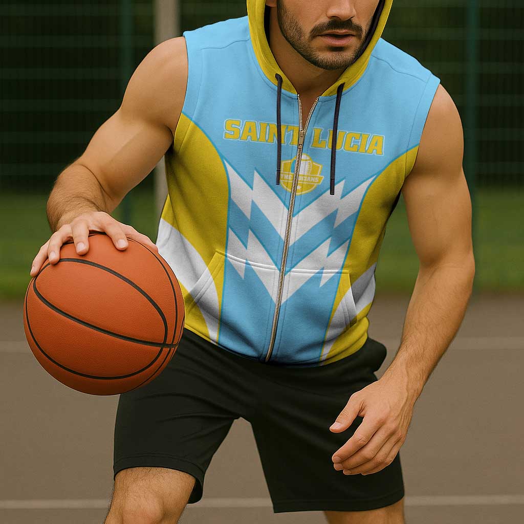 Custom Rugby Saint Lucia Sleeveless Zip Hoodie The Lucian Go Champion - Wonder Print Shop